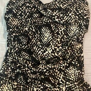 Strapless Printed One-Piece Swimsuit in Black and Cream